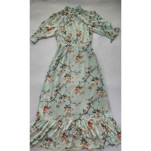 Baltic Born Dress Small Green Sage and Rose Marie Mock Neck Maxi Floral Lined
